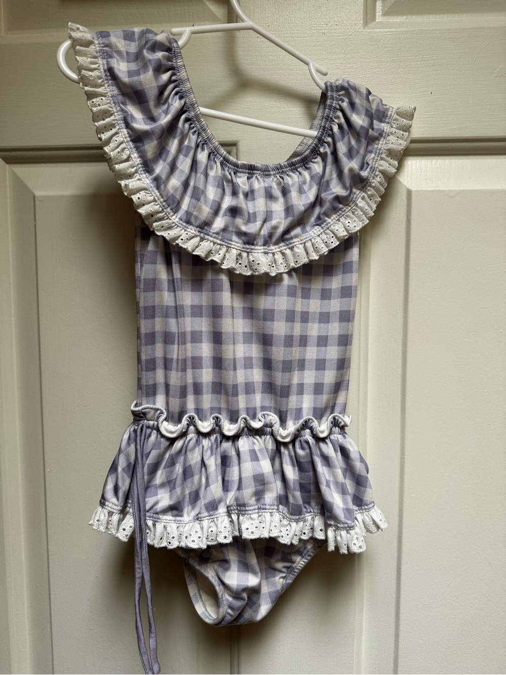 Wildling WDW 3T Gingham Check Swim Purple White Eyelet lace Ruffle & Tie Girls 3 - Picture 13 of 13